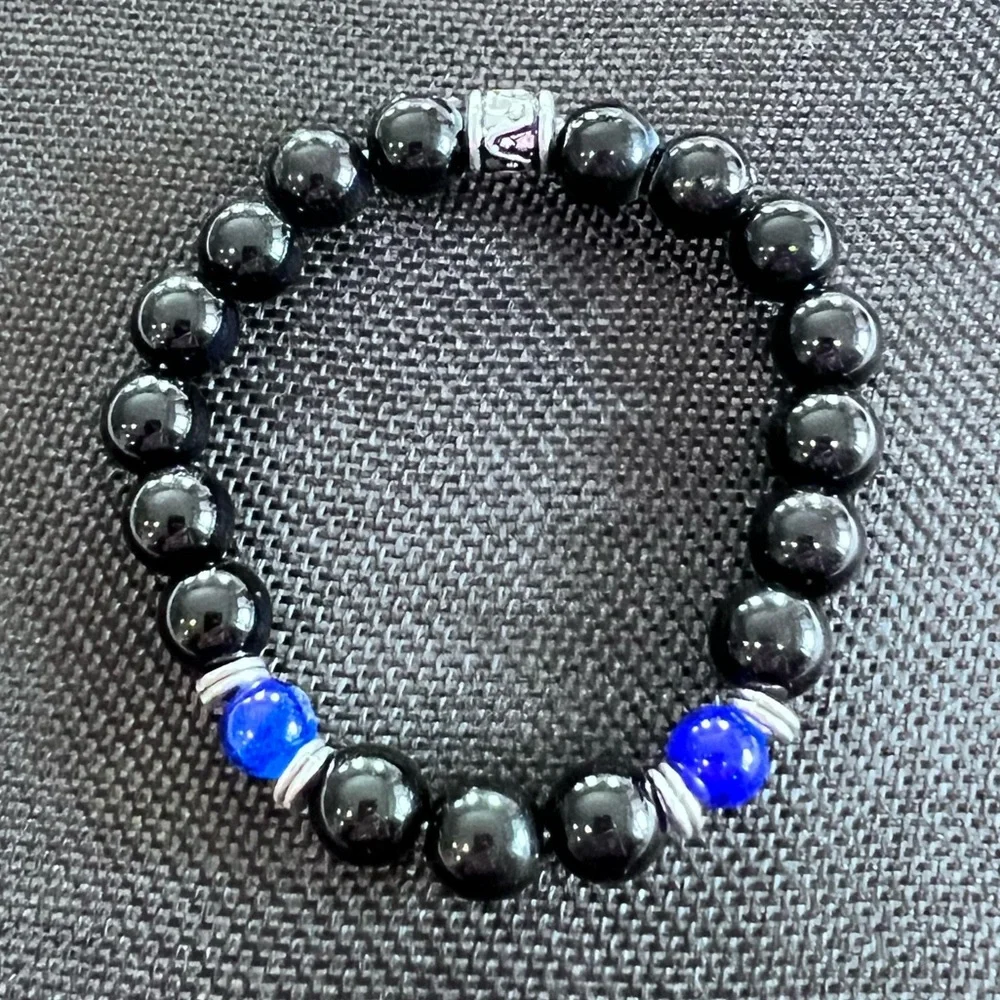 NWOT - Natural Black Onyx with Lapis Lazuli Men’s Stretch Bracelet